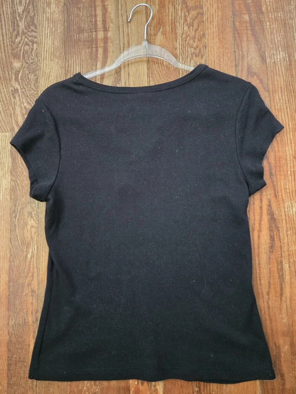 Y2K Express Jeans Black Top Size L (runs small) Criss Cross V-Neck Cap Sleeves